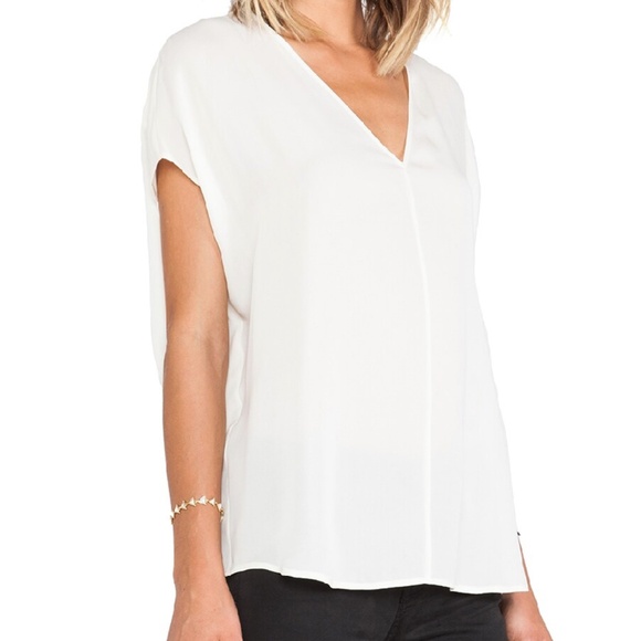 VINCE 100% silk side drape v neck blouse oversized ivory dolman sleeve top M - Picture 3 of 13
